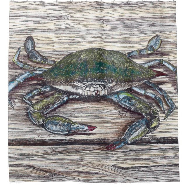 Crabe bleu sur le rideau de douche à quai (Devant)