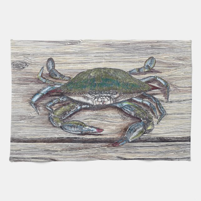 Crabe bleu sur quai Serviette de cuisine (Horizontal)