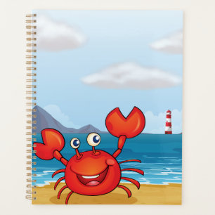 Crabe heureux sur la plage avec un phare