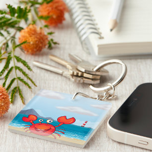 Crabe heureux sur la plage avec un phare