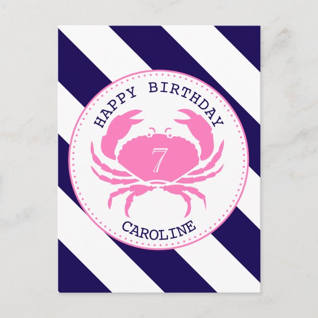 Crabe rose Nautique Invitation d'anniversaire (Devant)