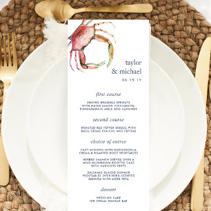 Crabe rouge Carte de menu Mariage nautique