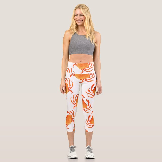 Crabs Wasserfarbe: Weißes Hintergrundmuster Capri Leggings (Vorderseite)