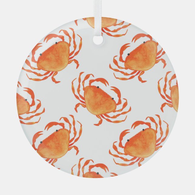 Crabs Wasserfarbe: Weißes Hintergrundmuster Ornament Aus Glas (Vorderseite)