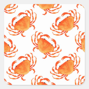 Crabs Wasserfarbe: Weißes Hintergrundmuster Quadratischer Aufkleber