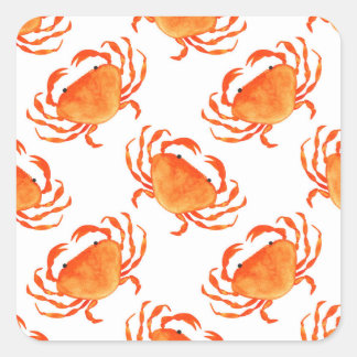 Crabs Wasserfarbe: Weißes Hintergrundmuster Quadratischer Aufkleber