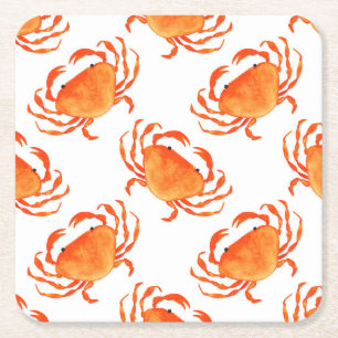 Crabs Wasserfarbe: Weißes Hintergrundmuster Rechteckiger Pappuntersetzer