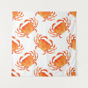Crabs Wasserfarbe: Weißes Hintergrundmuster Wandteppich
