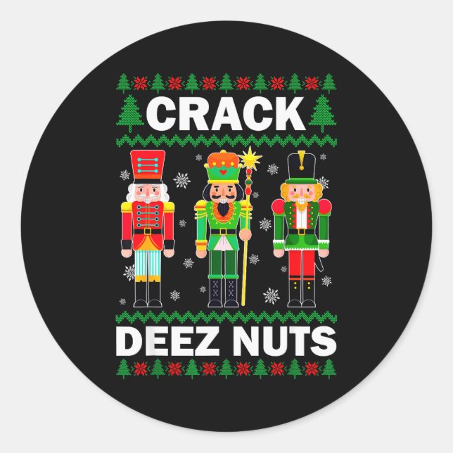 Crack Deez Nuts Funny Christmas  Runder Aufkleber (Vorderseite)