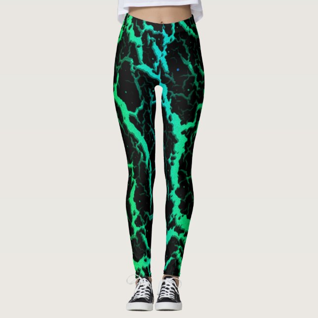 Cracke Space Lava - Grün/Cyan Leggings (Vorderseite)