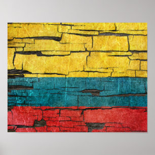 Cracked kolumbian Flag Peeling Paint Effect Poster