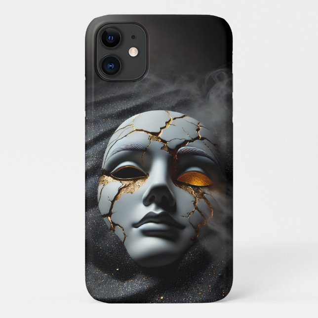 Cracked Porcelain Mask Dark Luxury iPhone 11 Case (Rückseite)