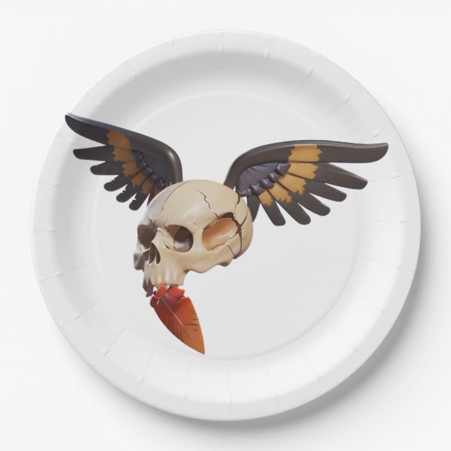Cracked Skull with Wings and Feather Pappteller (Vorderseite)