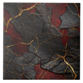 Cracked Stone Textur, Red Black & Gold Fliese