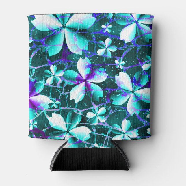 Crackle Blume Muster Blau Lila Aquamarin Dosenkühler (Vorderseite)