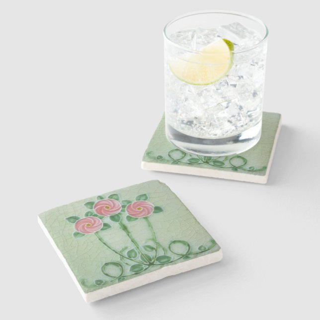 Crackle Glaze Elegantes Jugendstil-Design Steinuntersetzer (Seitenansicht)