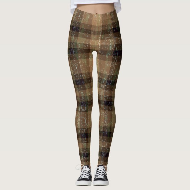 Crackle Kariert Orange und braune Leggings (Vorderseite)
