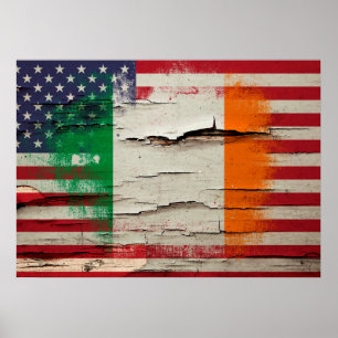 Crackle Paint   Irish American Flag Poster