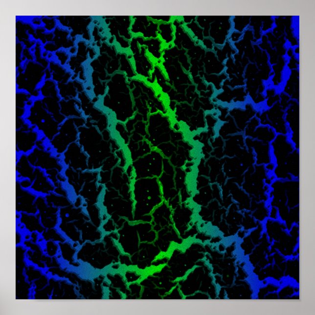 Cracks Space Lava - Blau/Grün Poster (Vorne)
