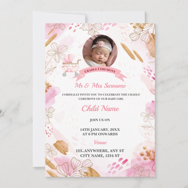 Cradle Ceremony Invitation Card, Carte Jour De Nam (Devant)