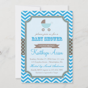 Cradle - Polka Dots und Zickzack Blue Baby Dusche Einladung