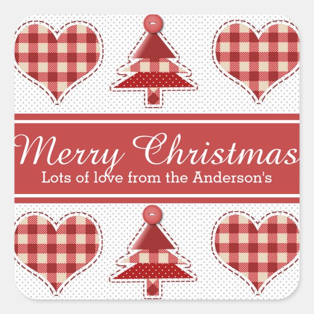 Craft Christmas Trees and Hearts Personalised Quadratischer Aufkleber (Vorderseite)