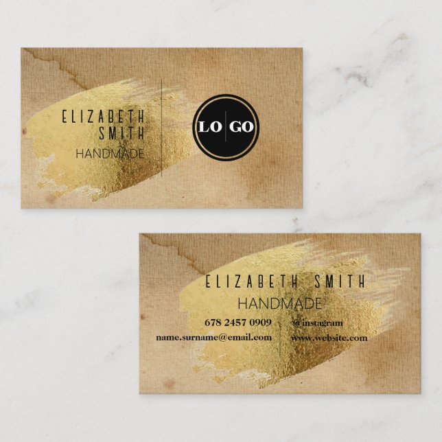 Craft Gold Textur Rustikale Logo-Visitenkarte Visitenkarte (Vorne/Hinten)
