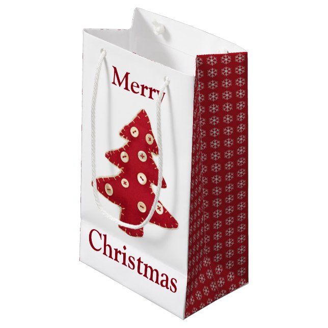 Craft Red Christmas Trees Button Baubles Kleine Geschenktüte (Vorderseite Schrägansicht)