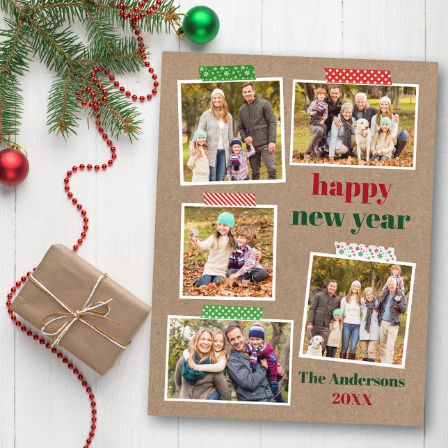 Craft Tape Happy New Year 5 Foto Kraft Postkarte (Customize to change your personalized text size or text style.)