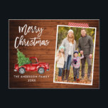 Craft Tape Pinsel Skript Wood Truck Weihnachten Postkarte<br><div class="desc">Modern Brush Script Wasserfarbe Vintag Red Truck mit Weihnachtsbaum Frohe Weihnachtsfamilie Foto Postcard - Rustikales Landholz,  Kunsthandwerk Tape</div>