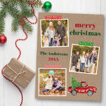 Craft Tape Red Truck WeihnachtsKraft Postkarte<br><div class="desc">Frohe Weihnachten 3 Foto Collage Holiday Postkarte beinhaltet Handwerk Tape und Wasserfarbe Vintag Red Truck mit Weihnachtsbaum. Rustikales Kraftpapier.</div>