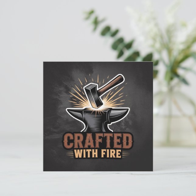 Crafted With Fire – Rustic Artisan Sticker Einladung (Stehend Vorderseite)