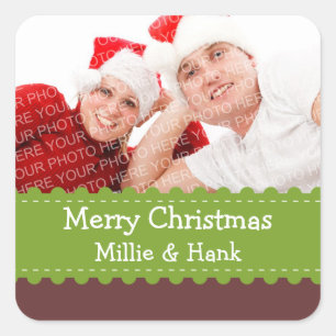 Crafty Green Band Foto Frohe Weihnachtsaufkleber Quadratischer Aufkleber