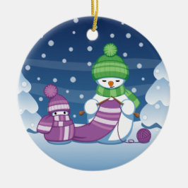 Crafty Snowman Knitting Scarf Keramik Ornament