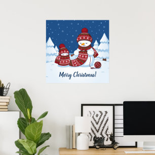 Crafty Snowman Knitting Scarf Poster