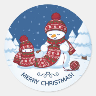 Crafty Snowman Knitting Scarf Runder Aufkleber
