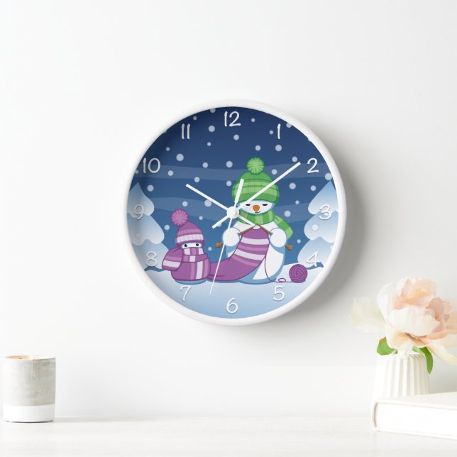Crafty Snowman Knitting Scarf Wanduhr (Zuhause)