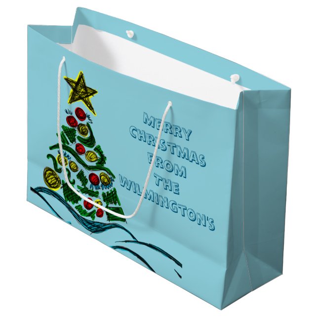 Crafty Tree Christmas Große Geschenktüte (Vorderseite Schrägansicht)