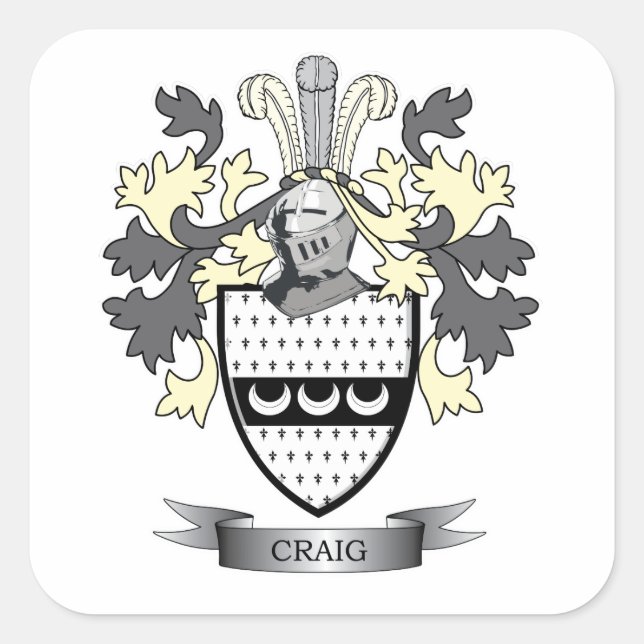 Craig Family Crest Coat of Arms Quadratischer Aufkleber (Vorderseite)