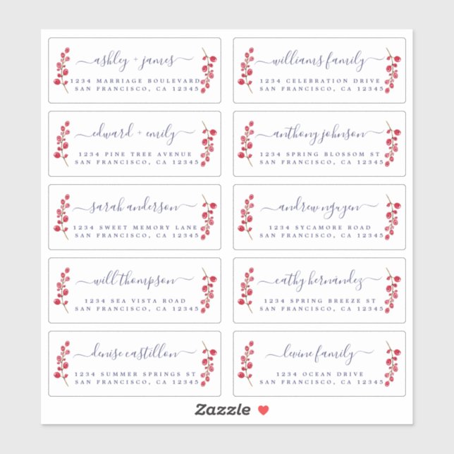 Cranberries Sprig Mariage Étiquettes de adresse in (Feuille)