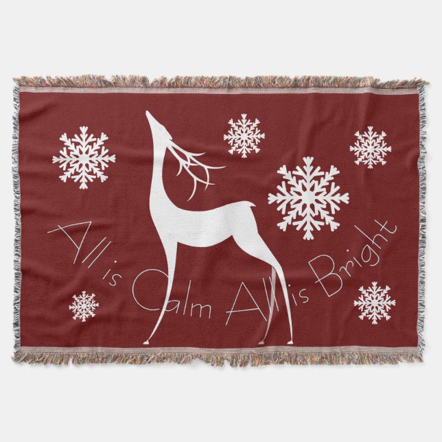 Cranberry All is Calm All is Bright Deer Throw Decke (Vorderseite)