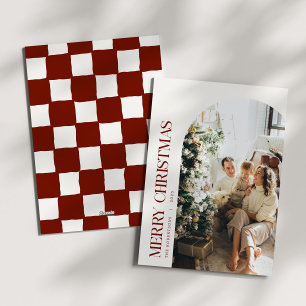 Cranberry Checkered Christmas Family Foto Feiertagskarte