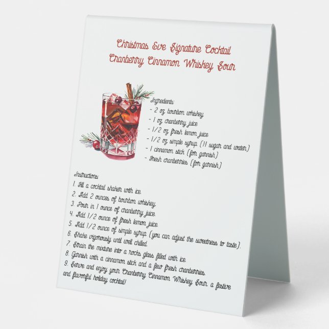 Cranberry Cinnamon Weihnachtsunterschrift Cocktail Tischaufsteller (Vorderseite)