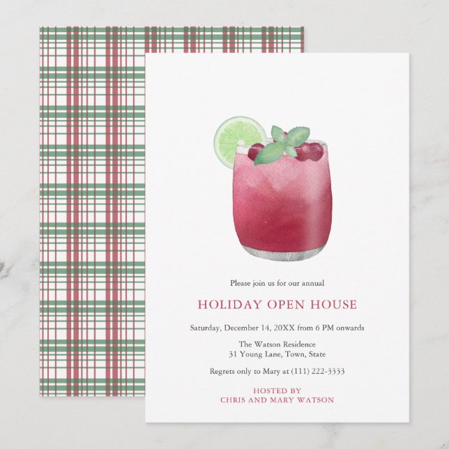 Cranberry Cocktail Festliche Weihnachtsgetränke Pa Einladung (Vorne/Hinten)