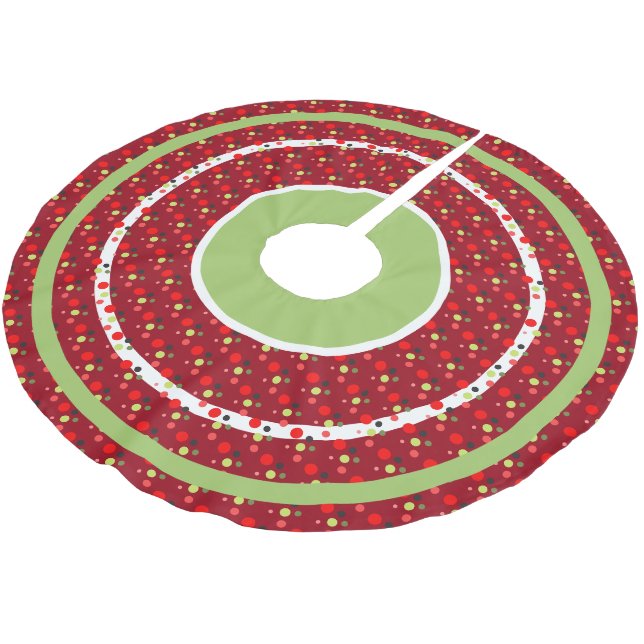 Cranberry Green Polka-dot Fun Christmas Tree Skirt Polyester Weihnachtsbaumdecke (Schrägansicht)