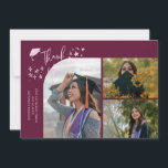 Cranberry Hand Written Thank You Multi Photo Ankündigung<br><div class="desc">Modern and whimsical graduation announcement photo card featuring 3 photos on the front and 1 on the back. The text says "Thank You" with twinkling stars. Add the graduate's name,  information,  and message to personalize this card. Cranberry.</div>