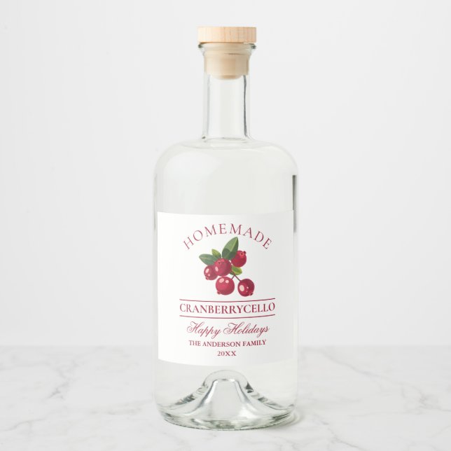Cranberry Homemade Cranberrycello Alkoholflaschenetikett (Vorderseite)