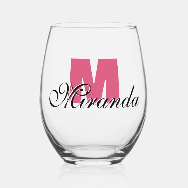 Cranberry Initial und Black Name | Modern Weinglas Ohne Stiel (Vorderseite)
