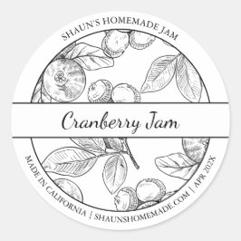 Cranberry-Jam-Label für Schwarz-Weiß-Sketch Runder Aufkleber