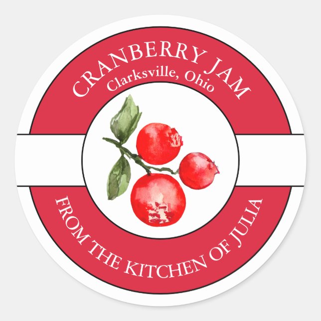 Cranberry Jam Label Runder Aufkleber (Vorderseite)